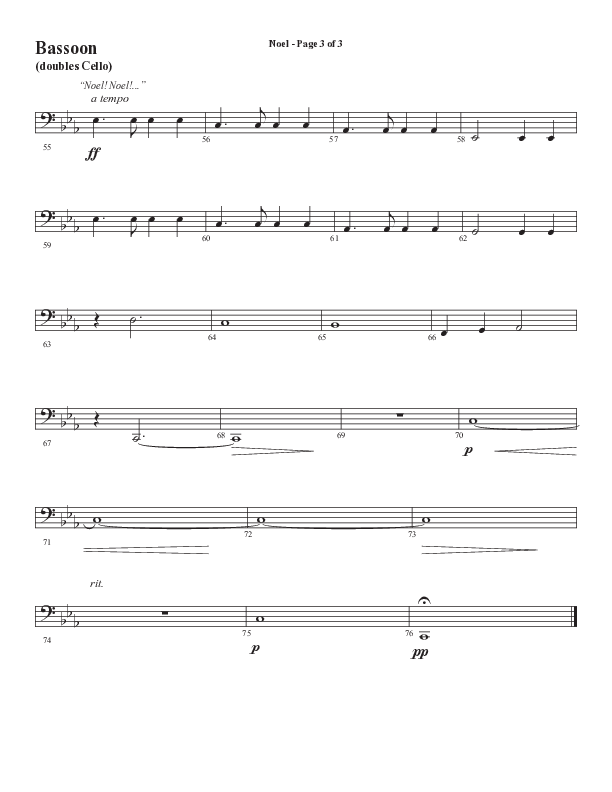 Noel (Choral Anthem SATB) Bassoon (Word Music Choral / Arr. Jay Rouse)