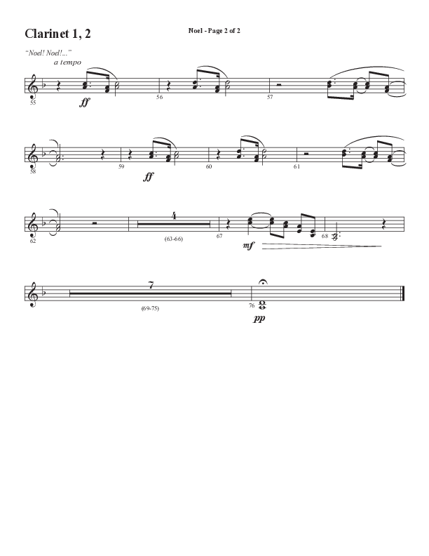 Noel (Choral Anthem SATB) Clarinet 1/2 (Word Music Choral / Arr. Jay Rouse)