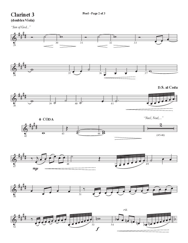 Noel (Choral Anthem SATB) Clarinet 3 (Word Music Choral / Arr. Jay Rouse)
