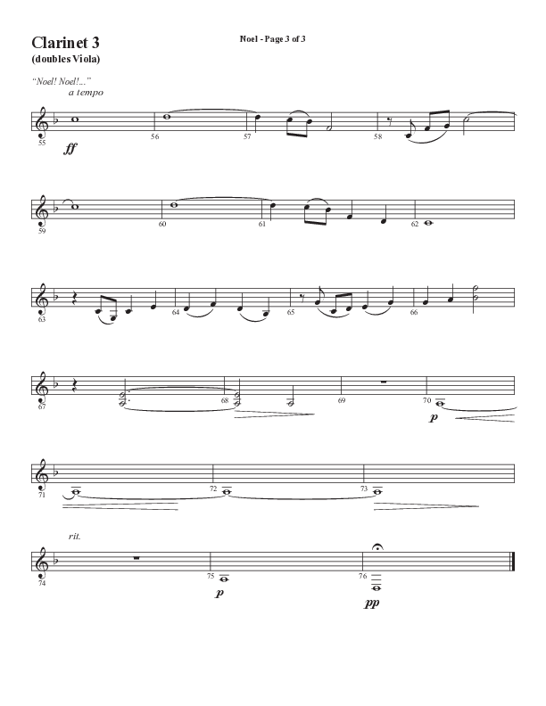 Noel (Choral Anthem SATB) Clarinet 3 (Word Music Choral / Arr. Jay Rouse)
