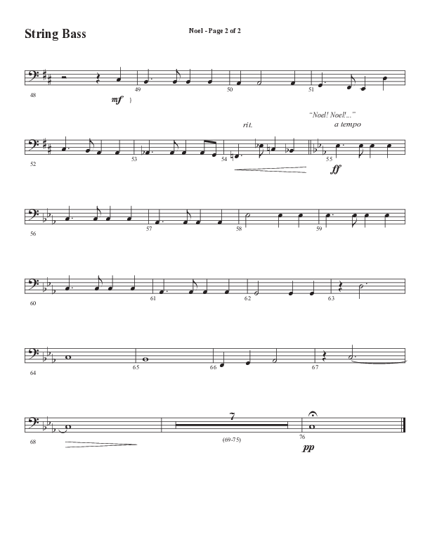 Noel (Choral Anthem SATB) Double Bass (Word Music Choral / Arr. Jay Rouse)