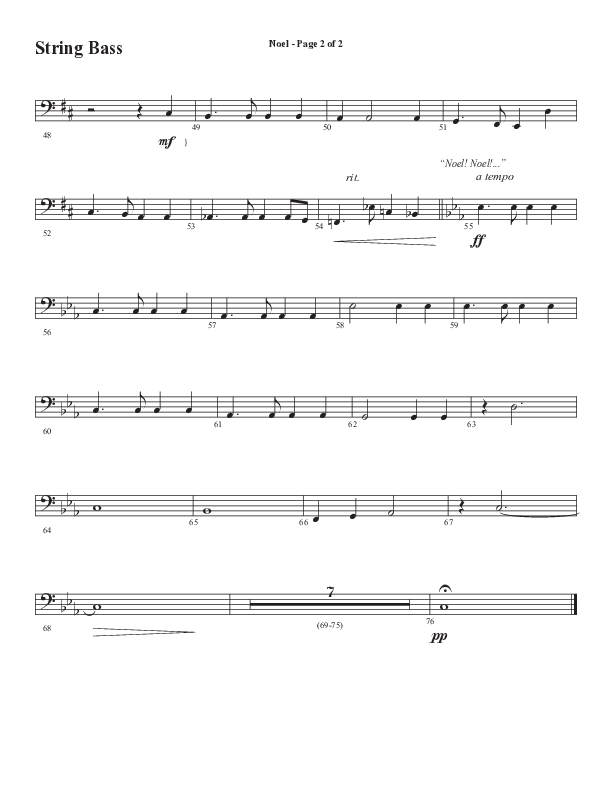 Noel (Choral Anthem SATB) Double Bass (Word Music Choral / Arr. Jay Rouse)