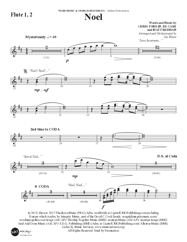 Noel (Choral Anthem SATB) Flute 1/2 (Word Music Choral / Arr. Jay Rouse)