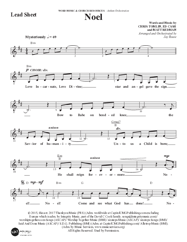 Noel (Choral Anthem SATB) Lead Sheet (Melody) (Word Music Choral / Arr. Jay Rouse)