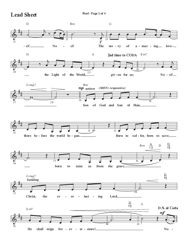 Noel (Choral Anthem SATB) Lead Sheet (Melody) (Word Music Choral / Arr. Jay Rouse)