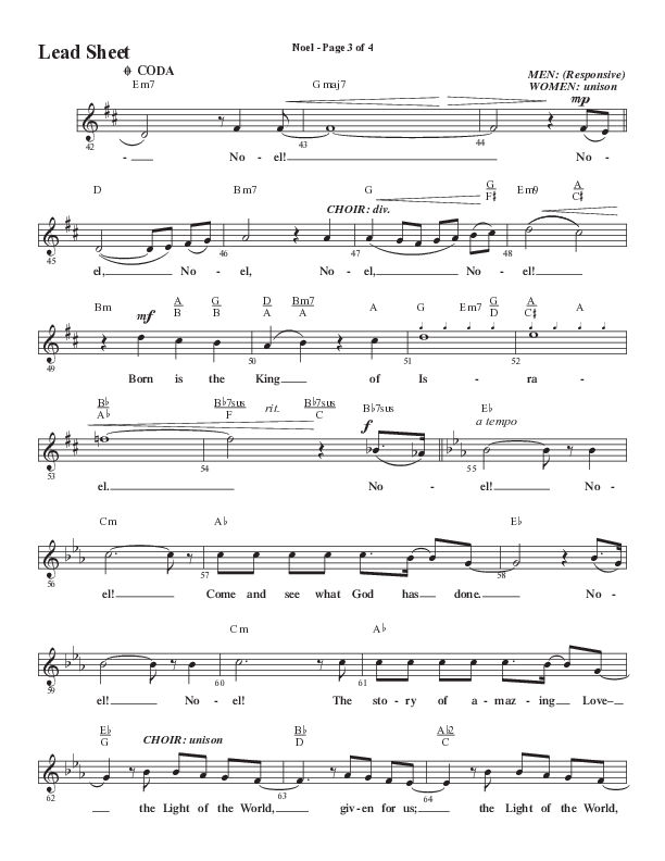 Noel (Choral Anthem SATB) Lead Sheet (Melody) (Word Music Choral / Arr. Jay Rouse)