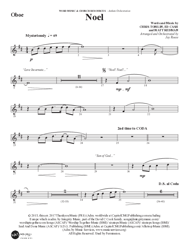 Noel (Choral Anthem SATB) Oboe (Word Music Choral / Arr. Jay Rouse)