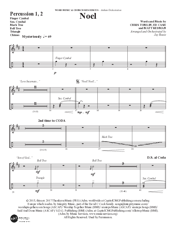 Noel (Choral Anthem SATB) Percussion 1/2 (Word Music Choral / Arr. Jay Rouse)