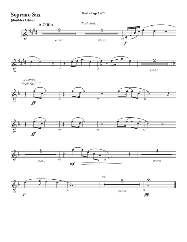 Noel (Choral Anthem SATB) Soprano Sax (Word Music Choral / Arr. Jay Rouse)
