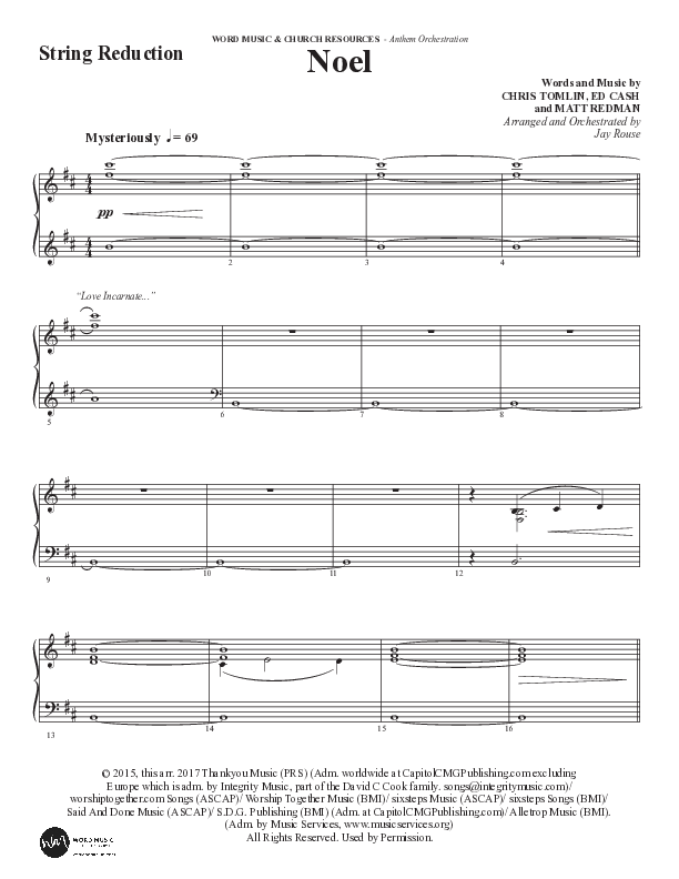 Noel (Choral Anthem SATB) String Reduction (Word Music Choral / Arr. Jay Rouse)