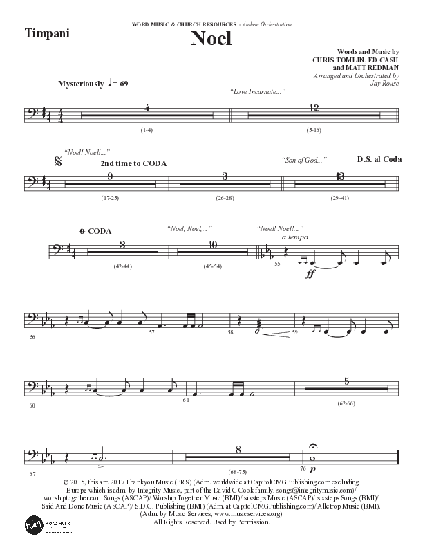 Noel (Choral Anthem SATB) Timpani (Word Music Choral / Arr. Jay Rouse)
