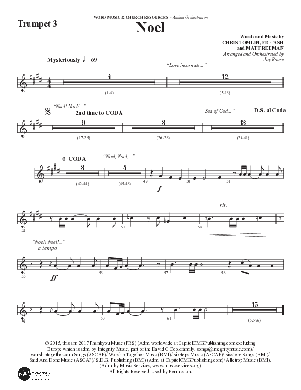 Noel (Choral Anthem SATB) Trumpet 1,2 (Word Music Choral / Arr. Jay Rouse)