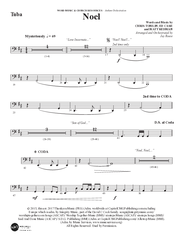 Noel (Choral Anthem SATB) Tuba (Word Music Choral / Arr. Jay Rouse)