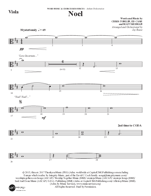 Noel (Choral Anthem SATB) Viola (Word Music Choral / Arr. Jay Rouse)