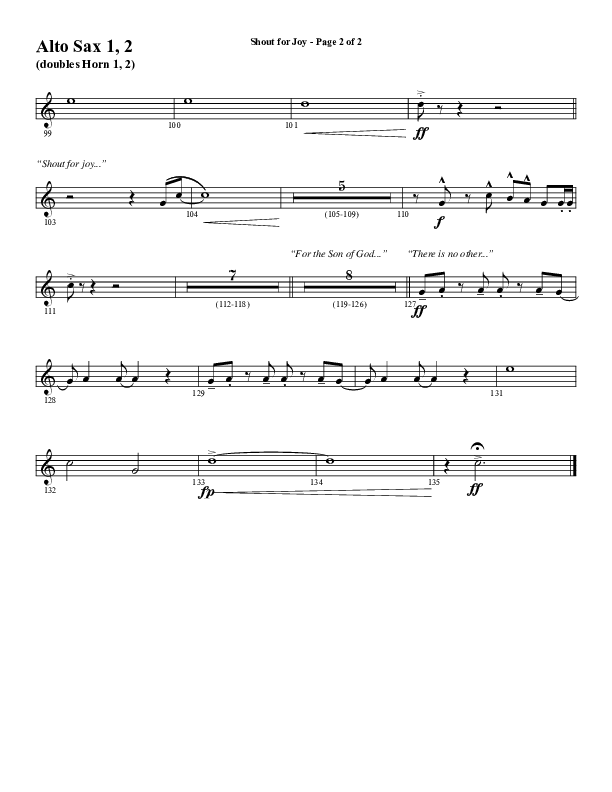Shout For Joy (Choral Anthem SATB) Alto Sax 1/2 (Word Music Choral / Arr. Joshua Spacht)