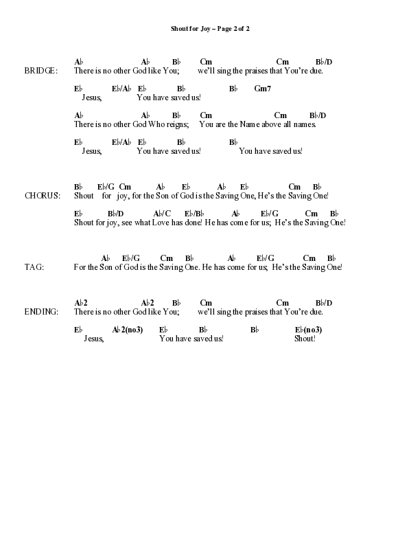 Shout For Joy (Choral Anthem SATB) Chord Chart (Word Music Choral / Arr. Joshua Spacht)