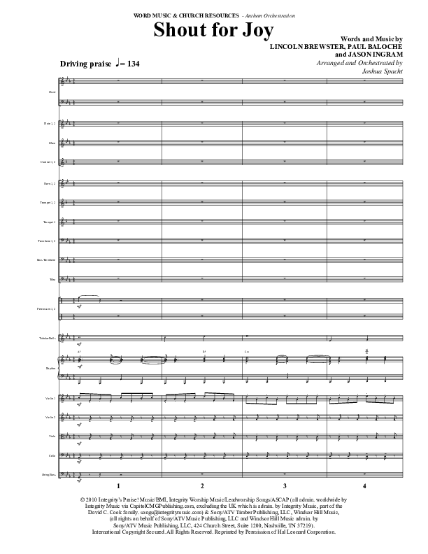 Shout For Joy (Choral Anthem SATB) Orchestration (Word Music Choral / Arr. Joshua Spacht)