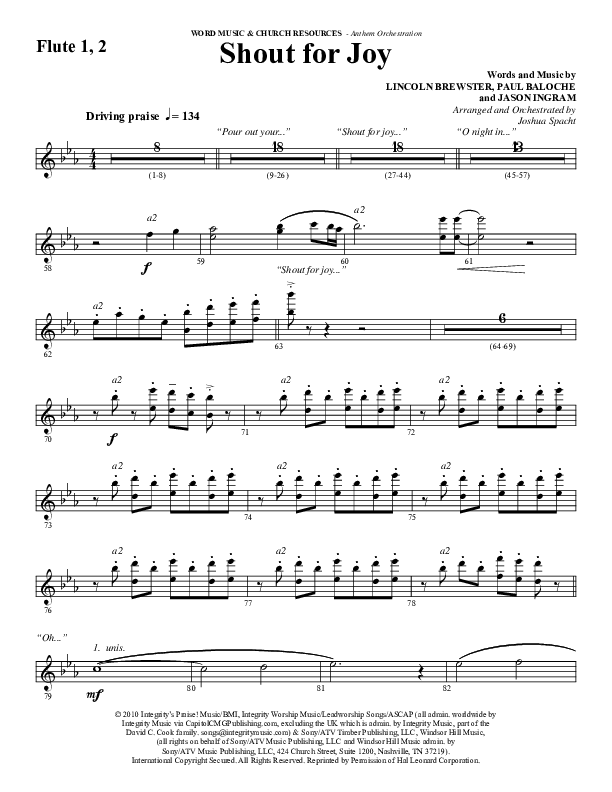 Shout For Joy (Choral Anthem SATB) Flute 1/2 (Word Music Choral / Arr. Joshua Spacht)