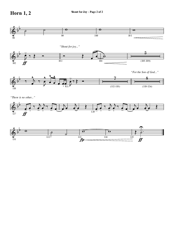 Shout For Joy (Choral Anthem SATB) French Horn 1/2 (Word Music Choral / Arr. Joshua Spacht)