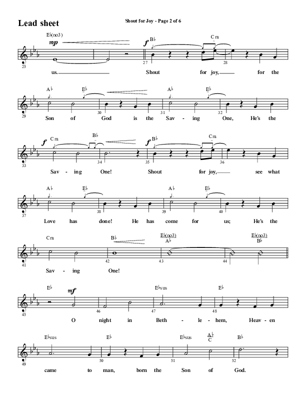 Shout For Joy (Choral Anthem SATB) Lead Sheet (Melody) (Word Music Choral / Arr. Joshua Spacht)