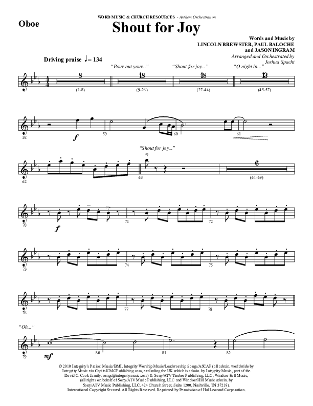 Shout For Joy (Choral Anthem SATB) Oboe (Word Music Choral / Arr. Joshua Spacht)