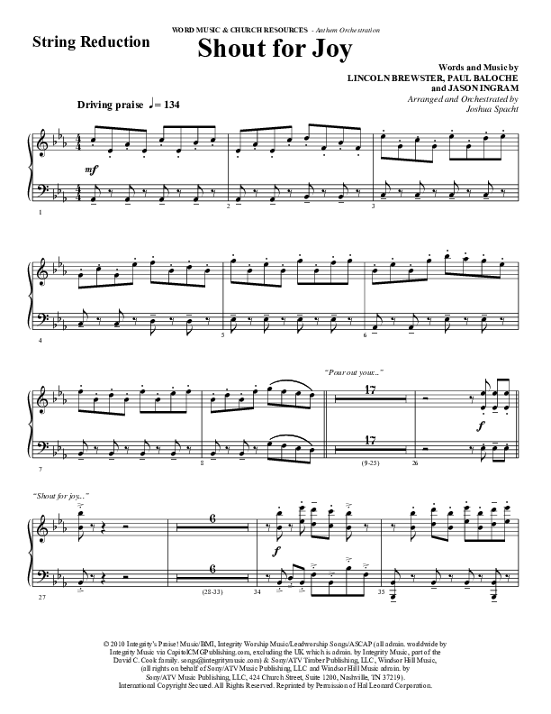 Shout For Joy (Choral Anthem SATB) String Reduction (Word Music Choral / Arr. Joshua Spacht)