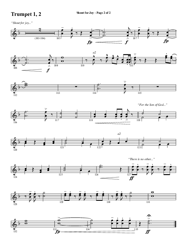 Shout For Joy (Choral Anthem SATB) Trumpet 1,2 (Word Music Choral / Arr. Joshua Spacht)