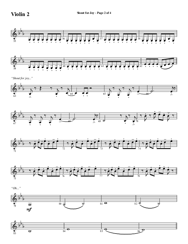 Shout For Joy (Choral Anthem SATB) Violin 2 (Word Music Choral / Arr. Joshua Spacht)
