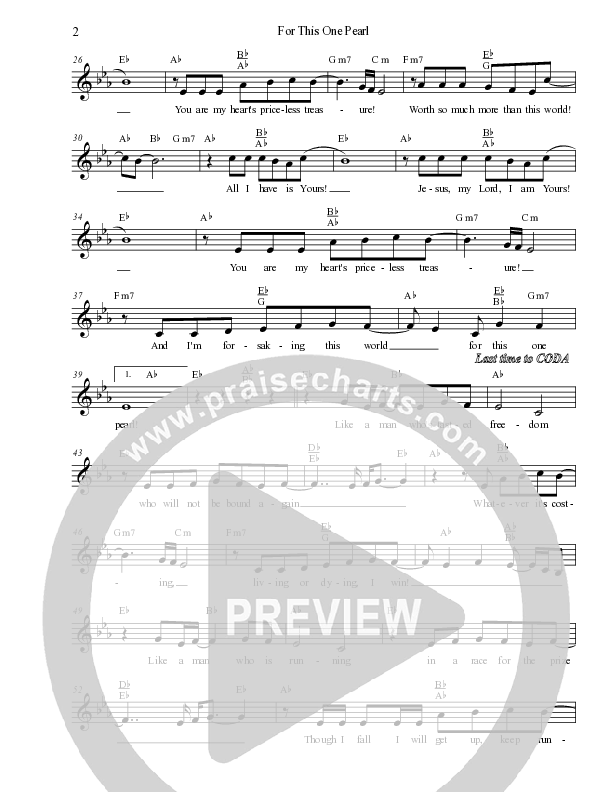 For This One Pearl Lead Sheet Melody (Dennis Jernigan)