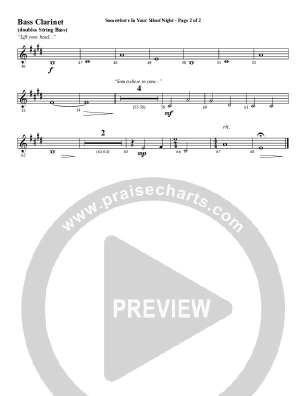 Somewhere In Your Silent Night (Choral Anthem SATB) Bass Clarinet (Word Music Choral / Arr. Marty Hamby)