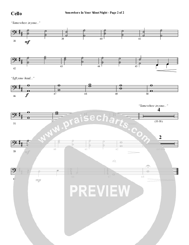 Somewhere In Your Silent Night (Choral Anthem SATB) Cello (Word Music Choral / Arr. Marty Hamby)