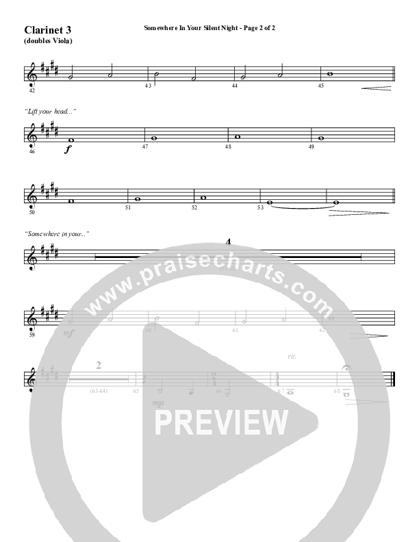 Somewhere In Your Silent Night (Choral Anthem SATB) Clarinet 3 (Word Music Choral / Arr. Marty Hamby)