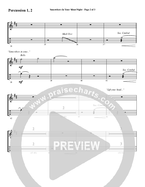 Somewhere In Your Silent Night (Choral Anthem SATB) Percussion (Word Music Choral / Arr. Marty Hamby)