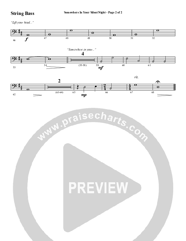 Somewhere In Your Silent Night (Choral Anthem SATB) String Bass (Word Music Choral / Arr. Marty Hamby)