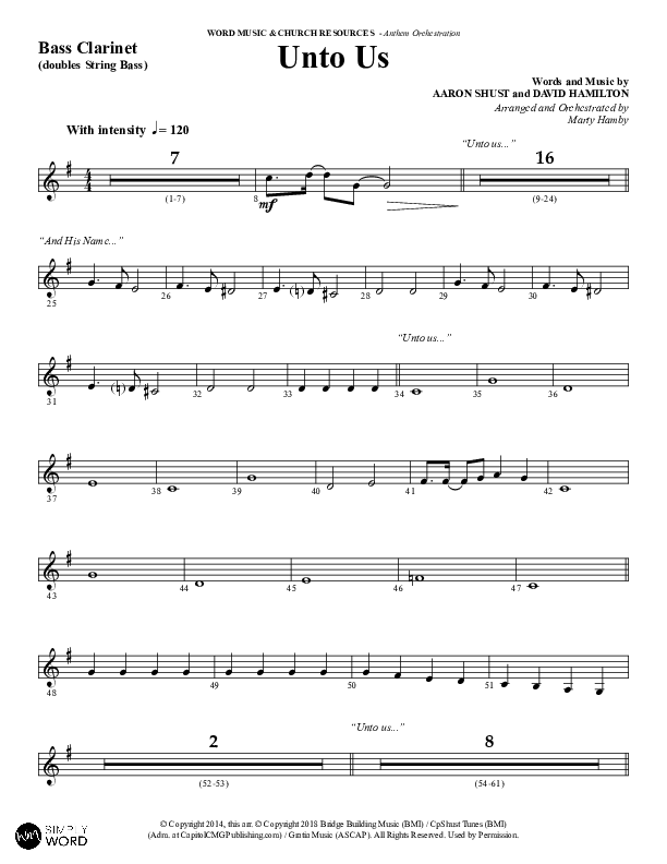 Unto Us (Choral Anthem SATB) Bass Clarinet (Word Music Choral / Arr. David Hamilton)