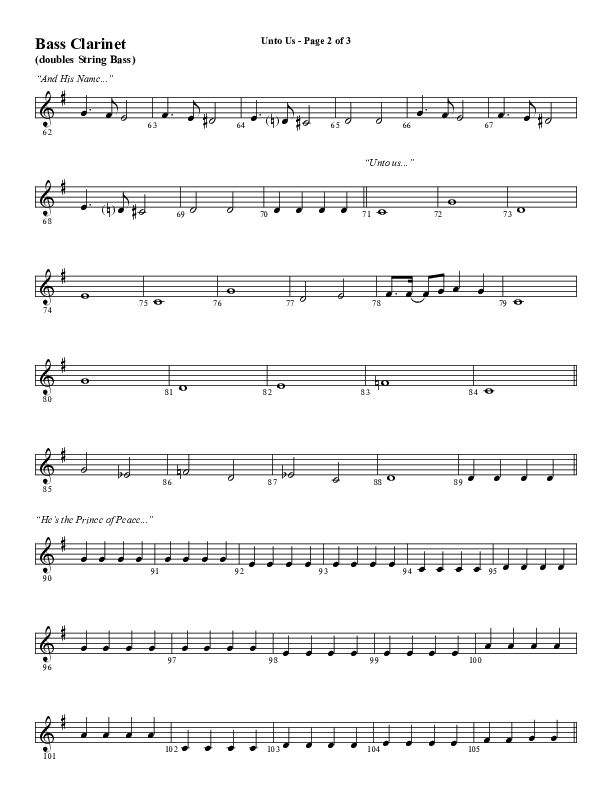 Unto Us (Choral Anthem SATB) Bass Clarinet (Word Music Choral / Arr. David Hamilton)