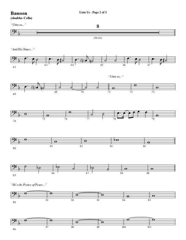 Unto Us (Choral Anthem SATB) Bassoon (Word Music Choral / Arr. David Hamilton)