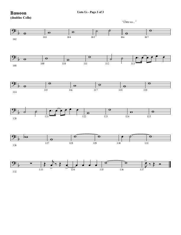 Unto Us (Choral Anthem SATB) Bassoon (Word Music Choral / Arr. David Hamilton)