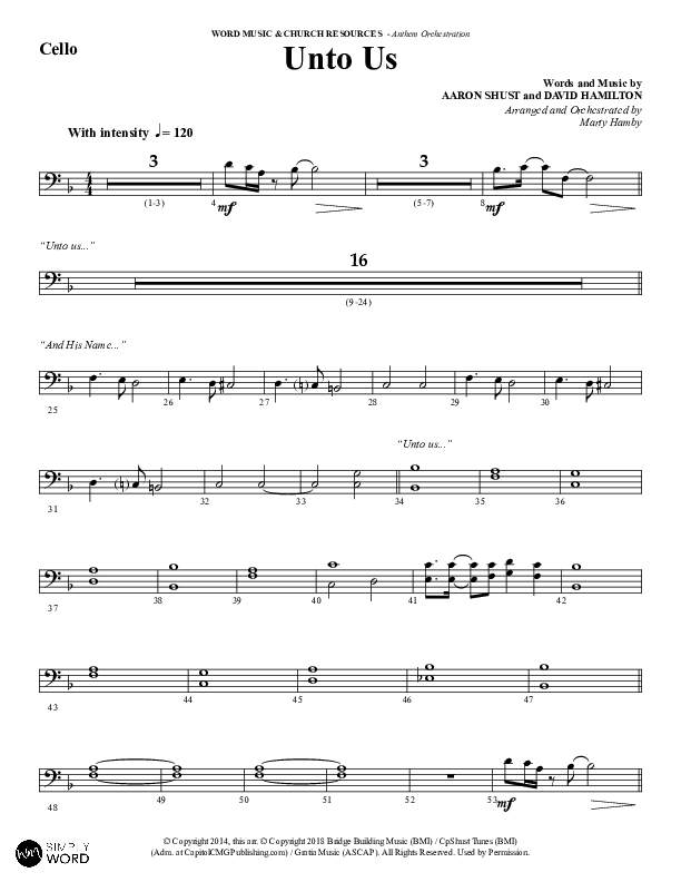Unto Us (Choral Anthem SATB) Cello (Word Music Choral / Arr. David Hamilton)
