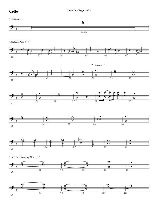 Unto Us (Choral Anthem SATB) Cello (Word Music Choral / Arr. David Hamilton)