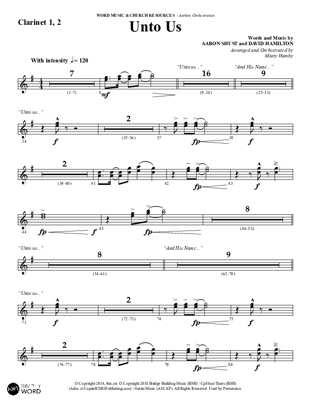 Unto Us (Choral Anthem SATB) Clarinet 1/2 (Word Music Choral / Arr. David Hamilton)