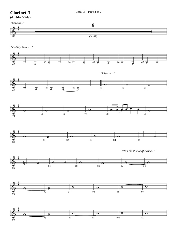 Unto Us (Choral Anthem SATB) Clarinet 3 (Word Music Choral / Arr. David Hamilton)
