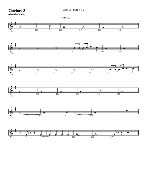 Unto Us (Choral Anthem SATB) Clarinet 3 (Word Music Choral / Arr. David Hamilton)