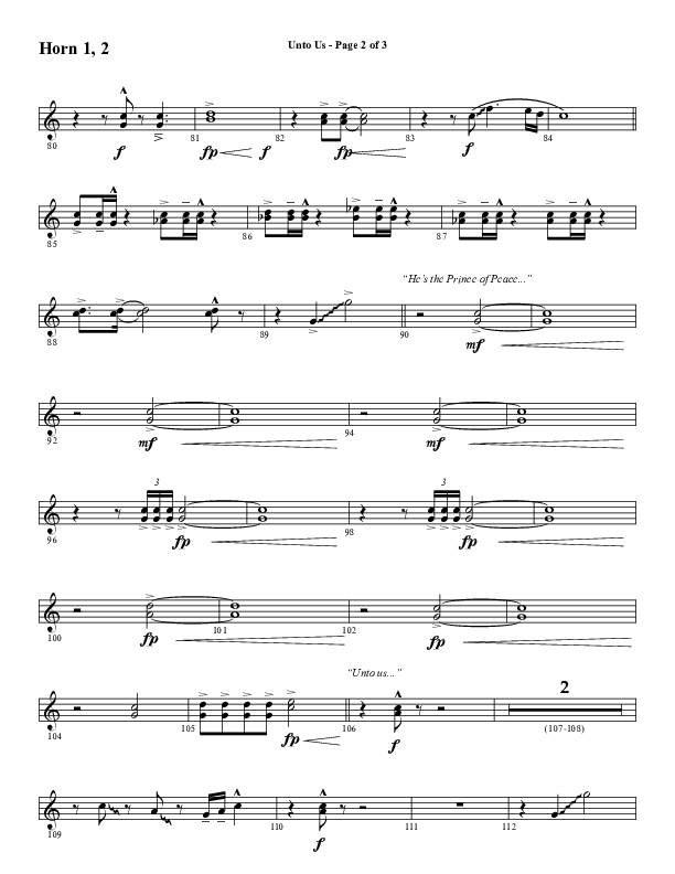 Unto Us (Choral Anthem SATB) French Horn 1/2 (Word Music Choral / Arr. David Hamilton)