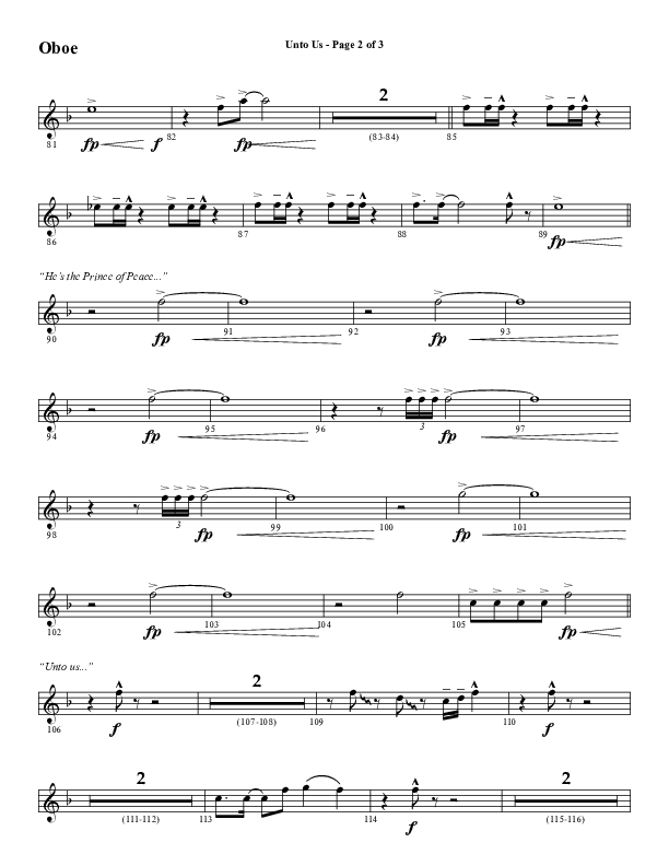 Unto Us (Choral Anthem SATB) Oboe (Word Music Choral / Arr. David Hamilton)