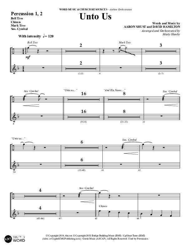 Unto Us (Choral Anthem SATB) Percussion 1/2 (Word Music Choral / Arr. David Hamilton)