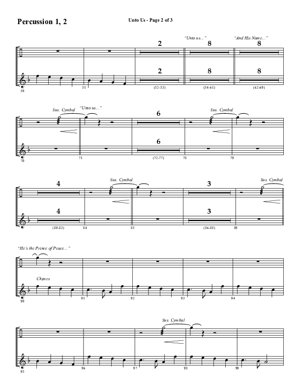 Unto Us (Choral Anthem SATB) Percussion 1/2 (Word Music Choral / Arr. David Hamilton)
