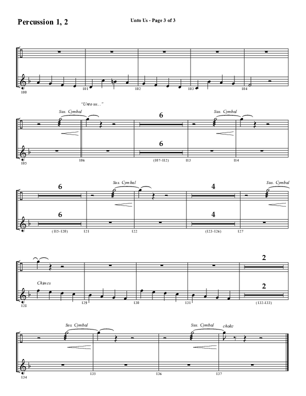 Unto Us (Choral Anthem SATB) Percussion 1/2 (Word Music Choral / Arr. David Hamilton)