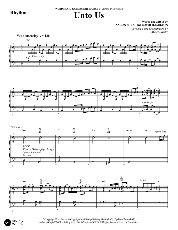 Unto Us (Choral Anthem SATB) Rhythm Chart (Word Music Choral / Arr. David Hamilton)