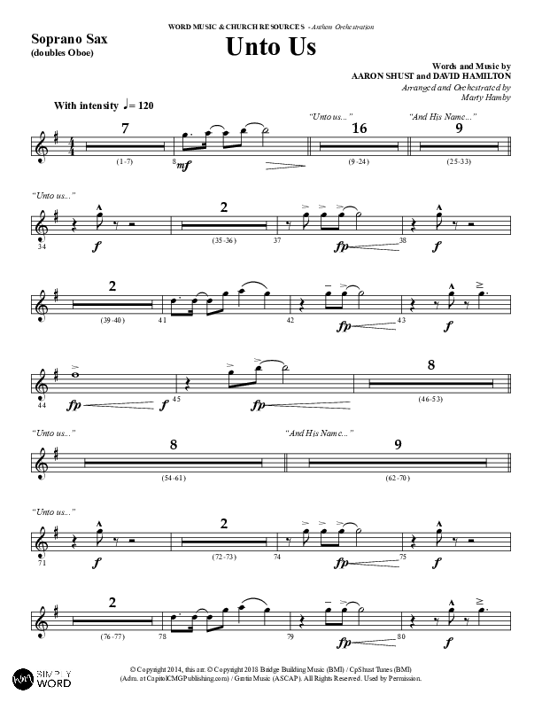 Unto Us (Choral Anthem SATB) Soprano Sax (Word Music Choral / Arr. David Hamilton)